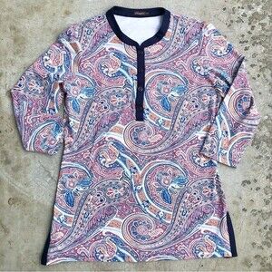 J. J McLaughlin Top Biscayne Tunic Catalina Cloth Blue Paisley Floral Printed M